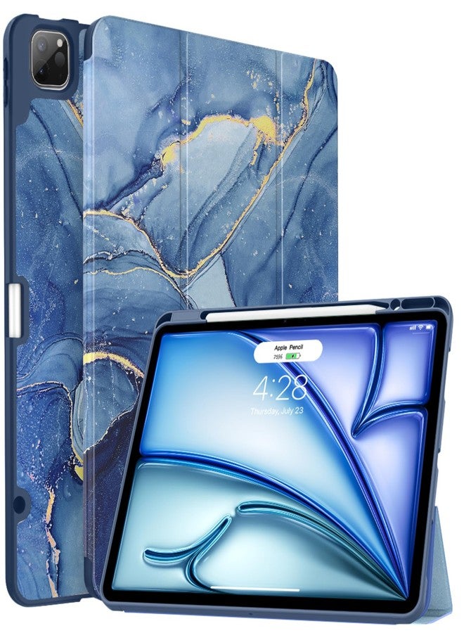 Soke Case for iPad Air 13 Inch (M3/M2,2025-2024), iPad Pro 12.9" 6th/5th Generation with Pencil Holder(2021 2022 Release)-[Apple Pencil Charging + Auto Wake/Sleep] Soft Back Cover, Navy Marble - Image 1